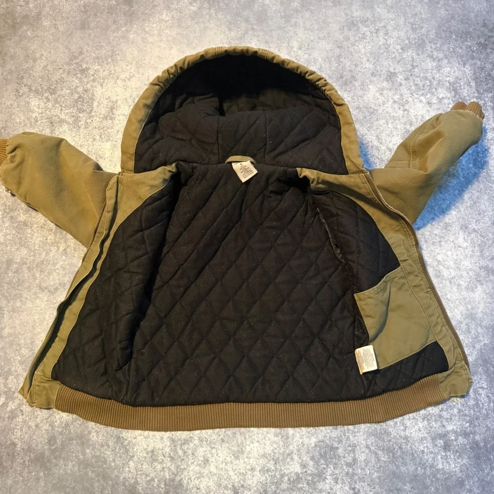 Carhartt Kids Size 6 Olive Green Canvas Quilt Lined Hooded Active Jacket Coat‎